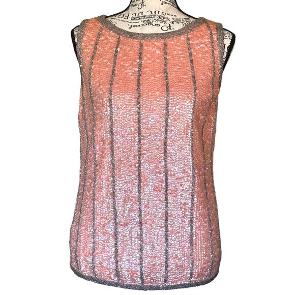Vintage 60s Valentina Size S Peach Sequined Wool Sleeveless Sweater - Picture 3 of 6
